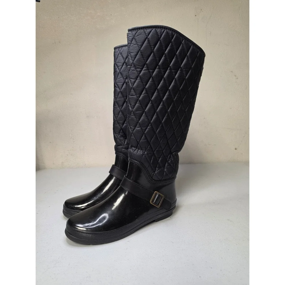 Sperry Top-Sider Womens Black Quilted Tall Waterproof Rain Boots 7